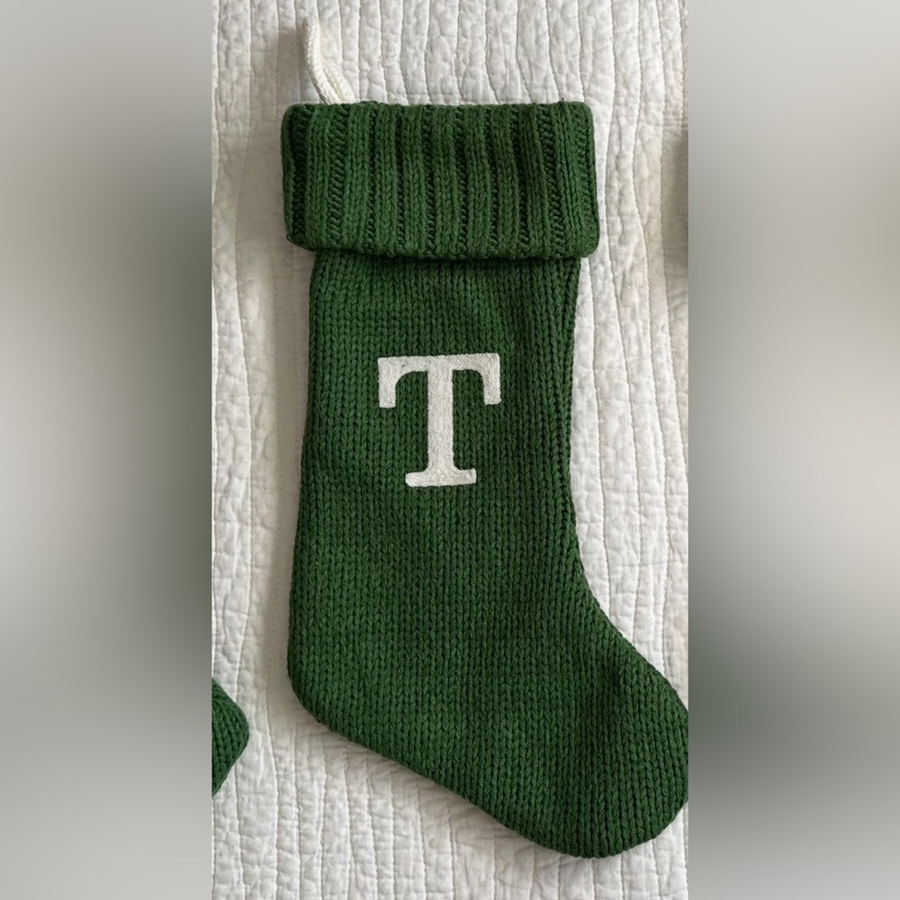 Wondershop Green Knit Stocking with White T Initial